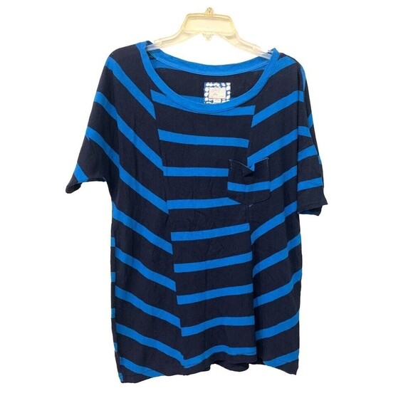 Postmark Anthropologie Womens Size Medium Blue Striped Linen Cotton Blend Blouse - Picture 1 of 6